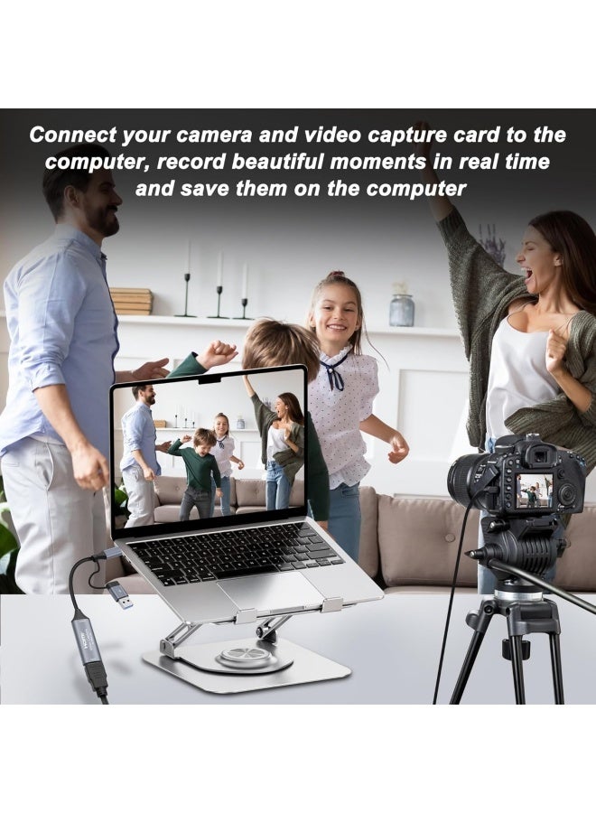 HDMI video capture card, supports 4K input, equipped with dual USB-A and Type-C interfaces, compatible with PS5/XBOX, suitable for live streaming, gaming, cameras, and laptops. - Image 5